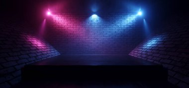 Retro Smoke Fog Dance Sel Sahnesi Tuğla Duvarlar Beton Leke Işığı