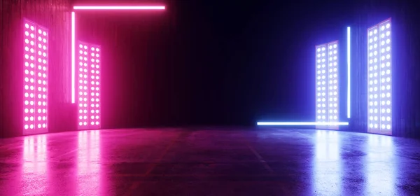 O néon do estúdio conduziu luzes do laser que brilham no carro largo S do pódio da garagem — Fotografia de Stock
