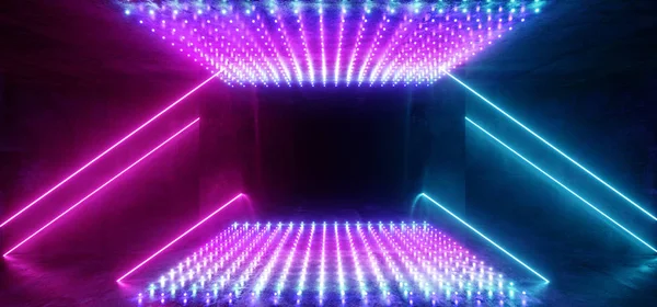 Laser mené par néon de Cyberpunk de stade de club faisceaux futuristes de science-fiction de points — Photo