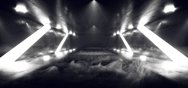 Smoke Fog Glowing Spotlights Concrete Sci Fi Futuristic Stage Ga — Stock Photo, Image