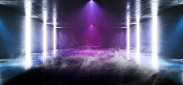 Smoke Fog Catwalk Sahne Yolu Neon Parlayan Flüoresan Mavi Mor — Stok fotoğraf