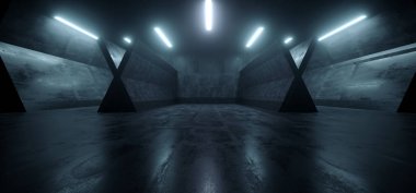 Bilim Kurgu Futuristik Pantone Mavi Parlayan Neon Öncü Lazer Işıkları Dar