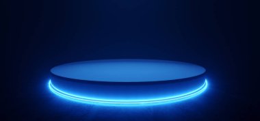 Neon Parlayan Çember Boş Sahne Lazer Işınları Stüdyo Işıkları Karanlık S