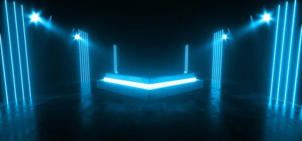 Neon Glowing Sci Fi Triangle Laser Beams Blue Lights Glowing Sta — Stock Photo, Image