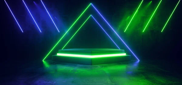 Neon Glowing Sci Fi Triangle Laser Beams Green Blue Lights Glowi