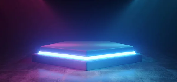 Neon Parlayan Bilim Kurgu Üçgeni Lazer Işınları Mor Mavi Işıklar