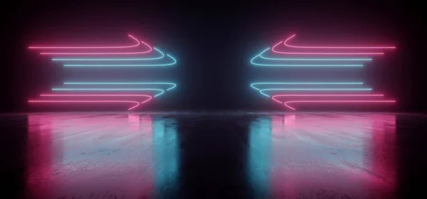 Retro Modern Sci Fi Neon Glowing Arrow Shaped Line Tubes Fluores — 스톡 사진