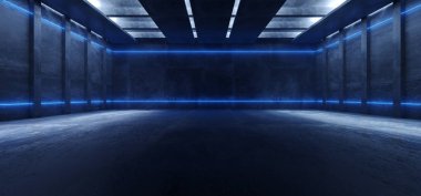 Bilim Kurgu Geleceği Neon Parlayan Mavi Uzay Gemisi Beton Grunge Un