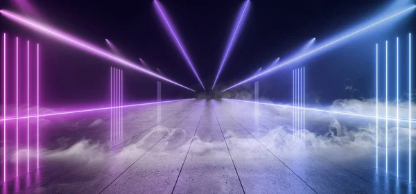 Neon holofotes fumaça nevoeiro brilhante roxo Pantone azul Cyber Retr — Fotografia de Stock
