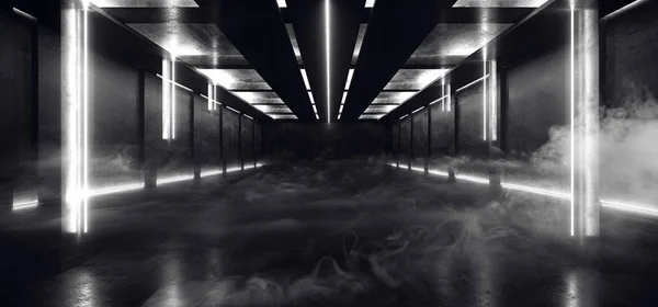Fumo de néon brilhante Sci Fi Pantone White Laser Lights em Spaceshi — Fotografia de Stock