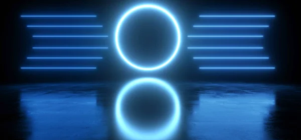 Neon Glowing Cyber Virtual Laser Circle Pantone Blue Lights On G — 스톡 사진