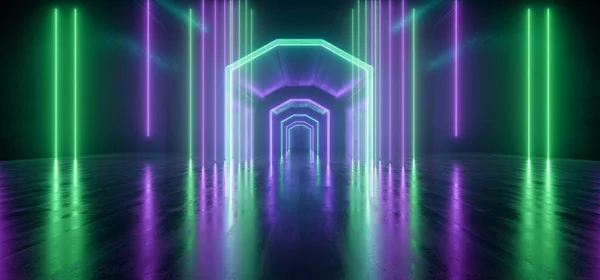 Stage Neon Laser Glowing Pantone Purple Green Retro Modern Fluor