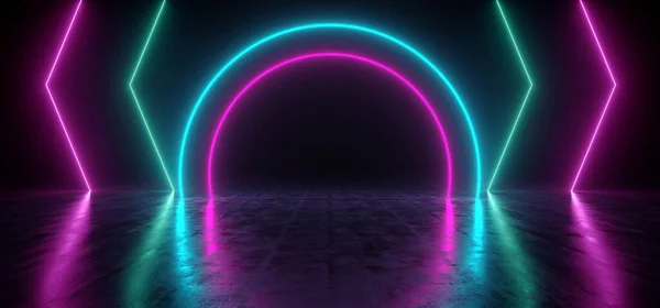 Neon Glowing Laser Arc Blue Purple Pantone Shape Light In Dark G — Stockfoto