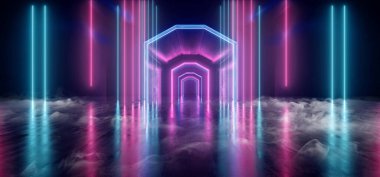Smoke Fog Neon Lights Lasers Lines Beams Dark Glowing Purple Blu