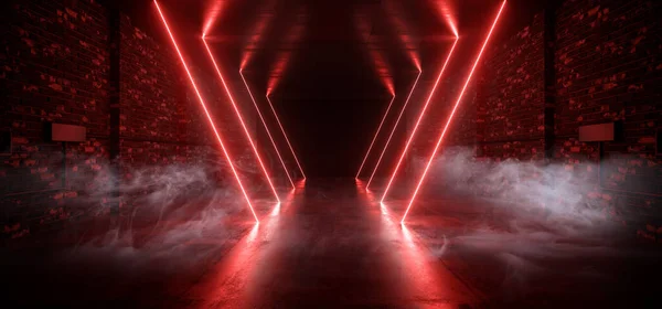 Duman Üçgeni Neon Parlayan Kırmızı Bilim Kurgu Bodrum Retro Kulüp Tüneli
