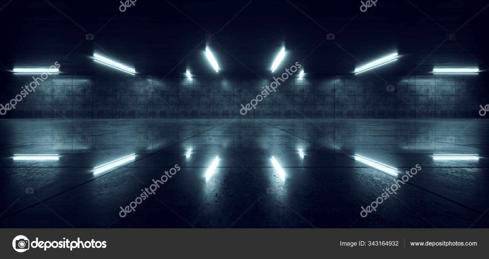 Futuristic Neon Led Glowing Blue Pantone Dark Garage Showroom Ca Stock  Photo by ©ivanmollovPhoto 343164932