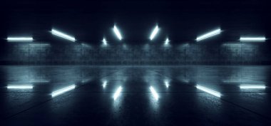 Gelecekçi Neon Led Parlayan Mavi Pantone Karanlık Garaj Şov Salonu