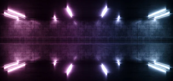 Neon Futuristic laser Arrow shaped Lights Glowing Purple Blue Pa — 图库照片