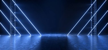 Neon Parlayan Sahne Mavi Lazer Flüoresan Retro Modern Futuristi