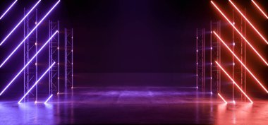 Neon Parlayan Sahne Mor Mavi Lazer Flüoresan Modern Fu