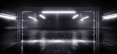 Neon Glowing Stage White Laser Fluorescent Retro Modern Futurist