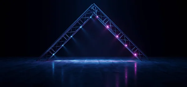 Neon Glowing Triangle Purple Blue Metal Construction Concrete Tu