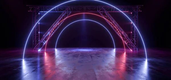 Neon glühende Bühne lila blau Laser fluoreszierende retro modern fu — Stockfoto