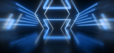 Neon Cyber Spaceship Vibrant Laser Triangle Podium Blue Fluoresc