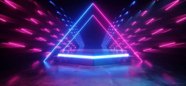 Neon Sci Fi Futurystyczny Cyber Świecące Światła Fioletowy Niebieski Trójkąt — Zdjęcie stockowe