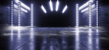 Smoke Sci Fi Futuristik Kapı Neon Lazer Pantone Mavi Modern 