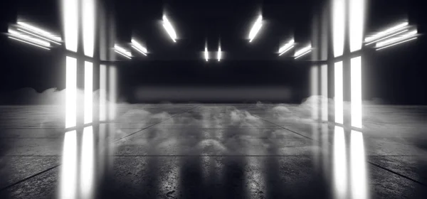 Fumo Sci Fi Futurista Arco Portão Neon Laser Branco Moderno Alien F — Fotografia de Stock