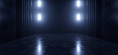 Dark Studio Depo Lazeri Parlayan Stüdyo Işıkları Sahne Sahnesi Gösteri Salonu Sanal Gece Mavisi Uzaylı Uzay Gemisi 3D Görüntü Görüntüleme