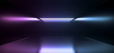 Boş Sci Fi fütüristik Oda ışık mavi ışıklar ile 3D render