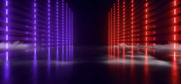 Smoke Fog Neon Cyber Red Blue Glowing Dark Tunnel Underground — Stock Photo, Image
