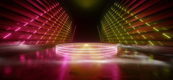 Smoke Fog Podium Sci Cyber Stage Circle Showroom Garage Neon — Stockfoto