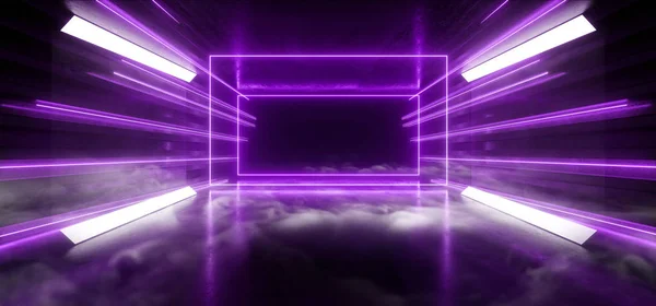 Neon Nevoeiro Fumaça Retângulo Cibernético Roxo Brilhante Túnel Escuro Subterrâneo — Fotografia de Stock