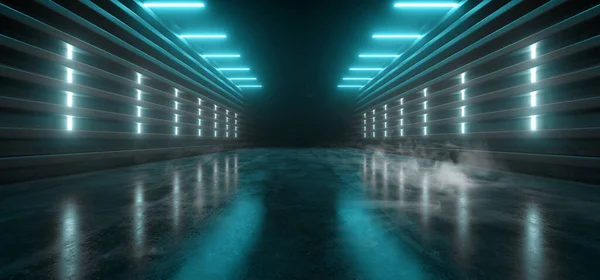 Sci Futuristisk Alien Modern Smoke Fog Neon Led Lights Blue – stockfoto