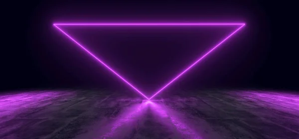 Futuristiska Sci Blå Neon Triangel Vibrerande Glödande Mörk Betong Garage — Stockfoto