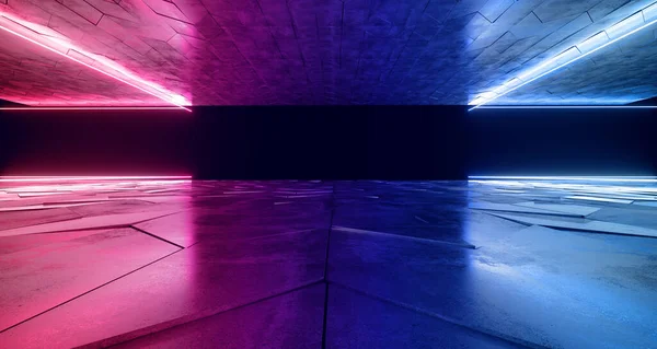 Láseres Neón Estacionamiento Subterráneo Ciencia Ficción Moderna Futurista Que Brillan —  Fotos de Stock