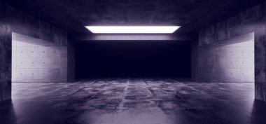Boş zarif modern grunge koyu Refletcions beton yeraltı tünel oda parlak beyaz ışıklar arka plan duvar kağıdı 3D Rendering Illustration
