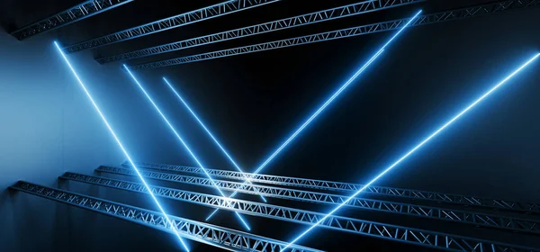 Donker Moderne Sci Futuristische Neon Gloeiende Blauwe Driehoek Gevormde Lichten — Stockfoto