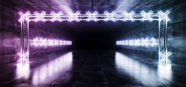 Sci Modern Futuristic Long Tunnel Corridor Grunge Reflective Concrete Led — Fotografia de Stock