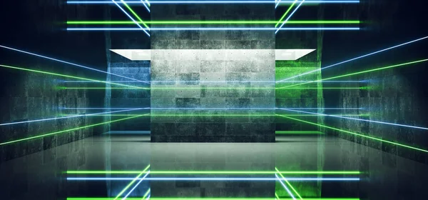Sci 현대의 지향적 외계인 Grunge 콘크리트 네온빛나는 반사빈 텍스트 렌더링 — 스톡 사진
