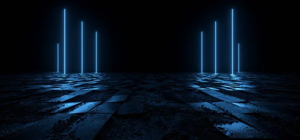 Bilimci Fütürist Karanlık Gece Lazer Klasiği Mavi Kirişli Sütunlar Sert — Stok fotoğraf