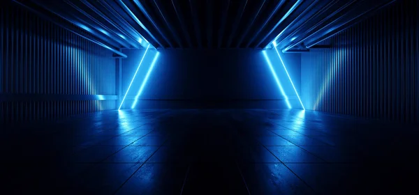 Sci Futurista Studio Stage Dark Room Underground Warehouse Garage Neon — Foto de Stock