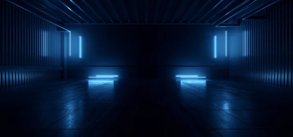 Sci Futuristic Studio Stage Dark Room Underground Warehouse Garage Neon — Photo