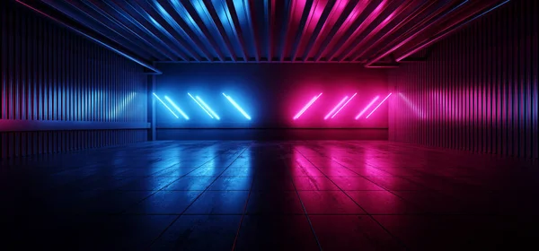 Sci Futuristic Studio Stage Dark Room Underground Warehouse Garage Neon — Stock Photo, Image