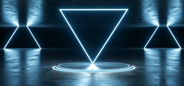 Neon Sahne Showroom Karanlık Bilim Kurgu Uzaylı Grunge Beton Odası Yansıtıcı Doku Mavi Klasik Pantone Led Lazer Parlak Işık Işığı Oluşturma Arka plan 3d