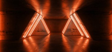 Gelecekçi Bilim Kurgu Modern Parlak Turuncu Parlak Turuncu Parlak Lazer Tüpleri Grunge 'da Sert Yansımalı Karanlık Yansıtıcı Boş Tünel Koridoru Arkaplanı 3D Resimlendirme