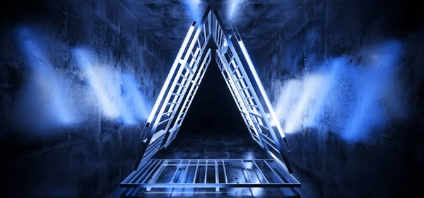 Triangle Sci Futurista Alien Vibrant Neon Glowing Classic Pantone Blue — Foto de Stock